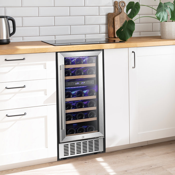 YUKOOL 15'' 28 Bottle Dual Zone BuiltIn Wine & Beverage Refrigerator